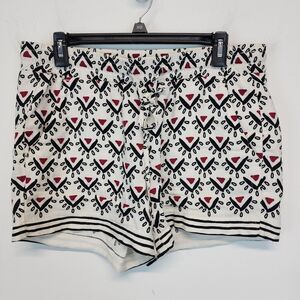 Loft Geo Linen Blend Shorts Size S Pull On Elastic Waist Drawstring Pockets